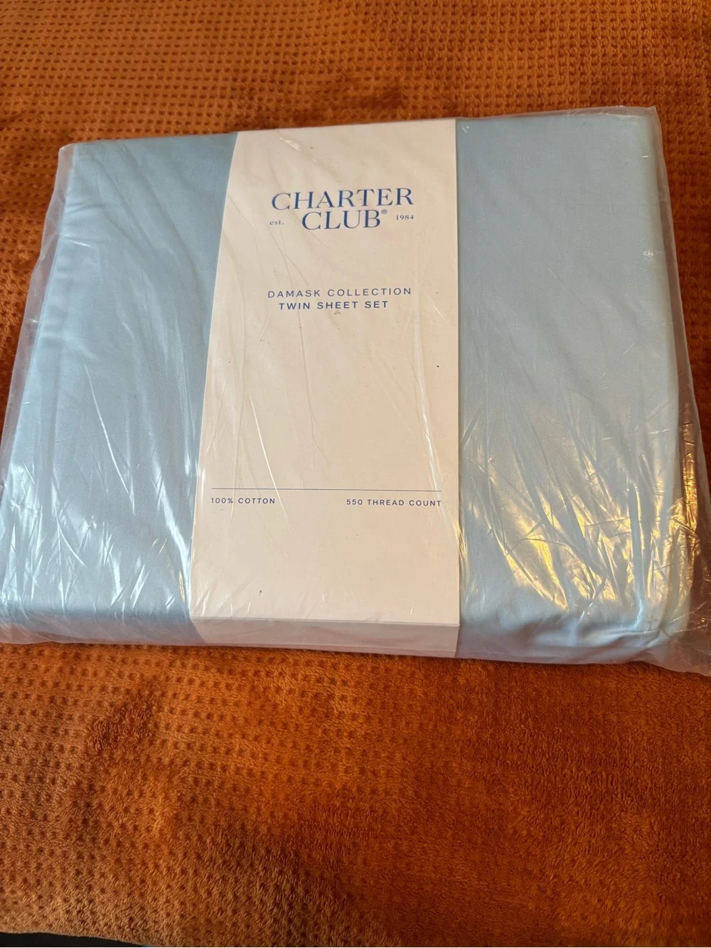 Charter Club Light Blue Twin Sheet Set - Damask Collection